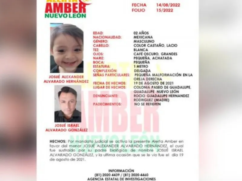 Activan Alerta Amber por desaparición de bebé en Nuevo León
