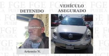 Detienen a un hombre con vehículo robado y metanfetamina en la ciudad de Puebla