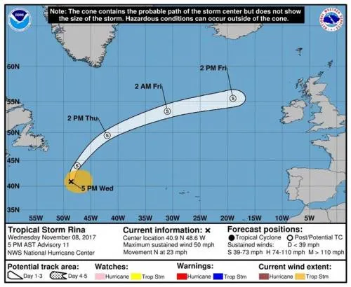 Rina se debilita en el Atlántico norte y se disipará este jueves